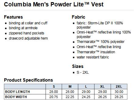 Men's Columbia Powder Lite Vest